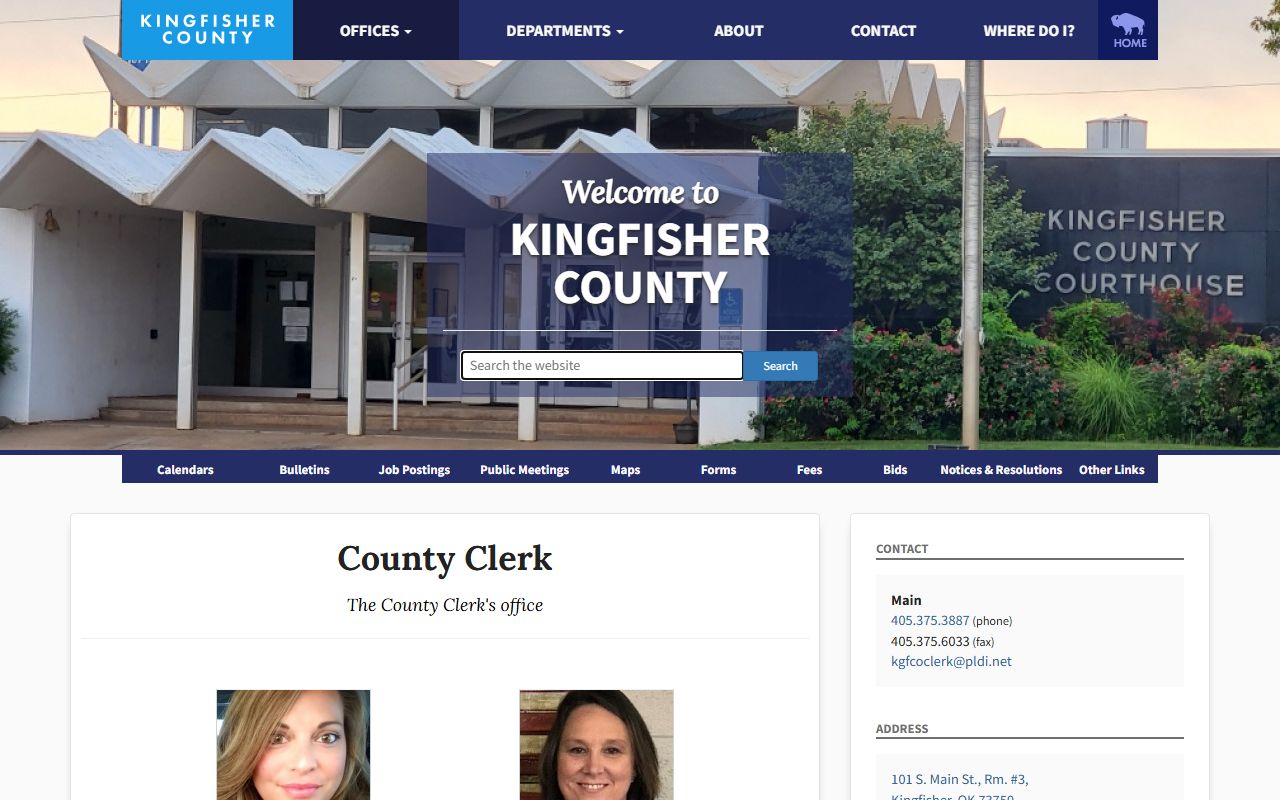 Kingfisher County Clerk office handling land and county records