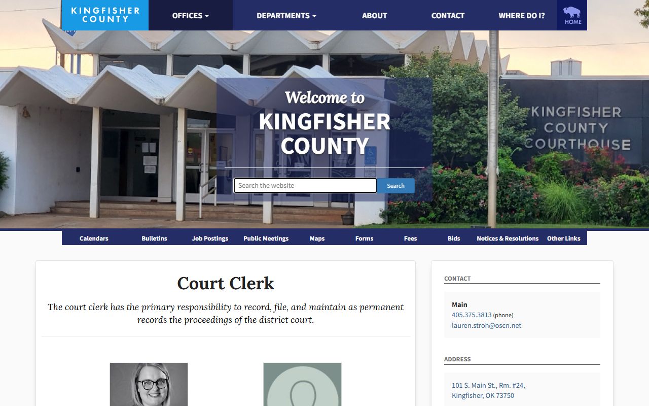 Kingfisher County Court Clerk office handling District Court records