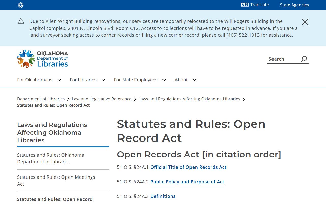 Oklahoma Open Records Act page covering Kingfisher County court dockets access