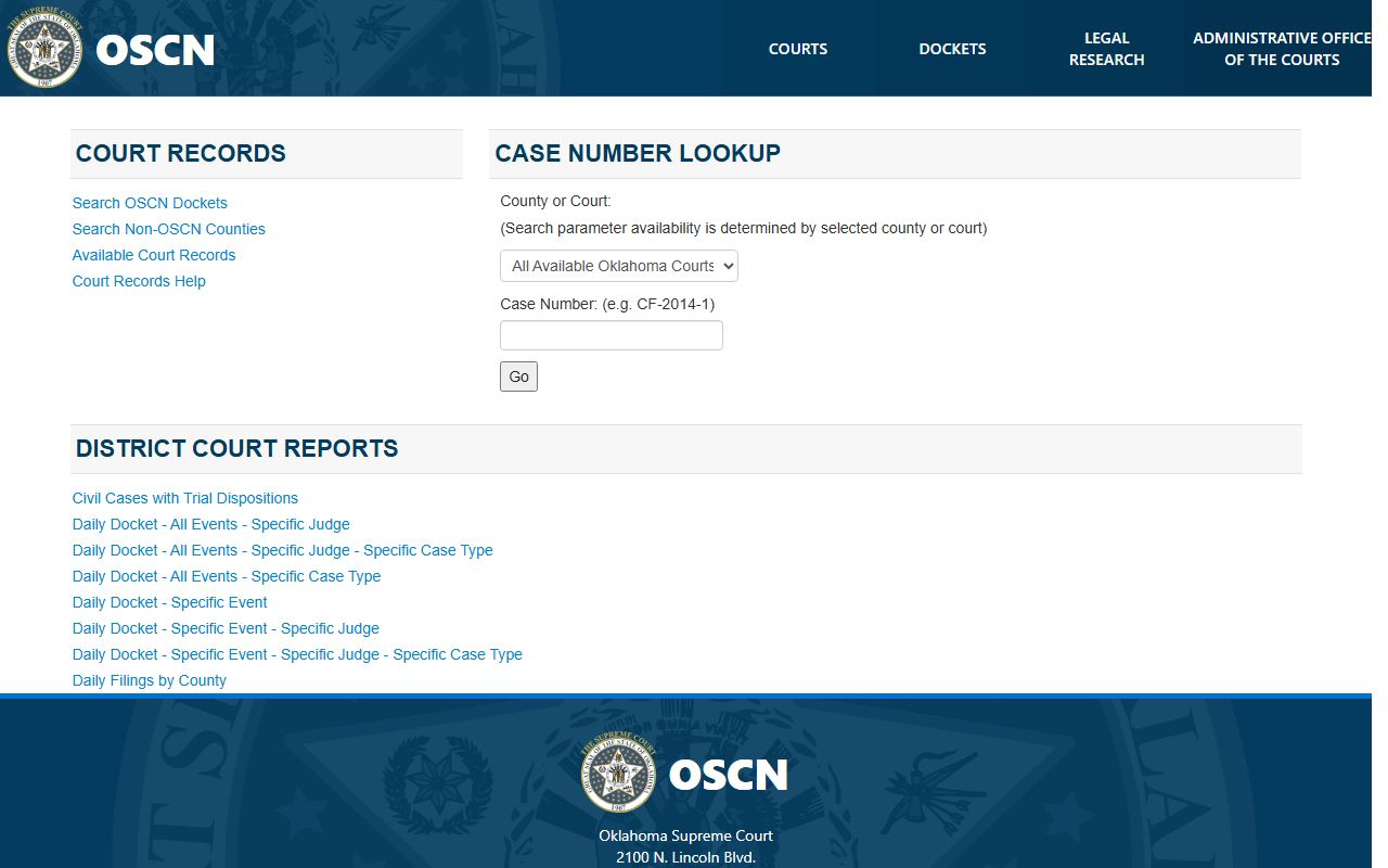 Kingfisher County court records case-number lookup on OSCN