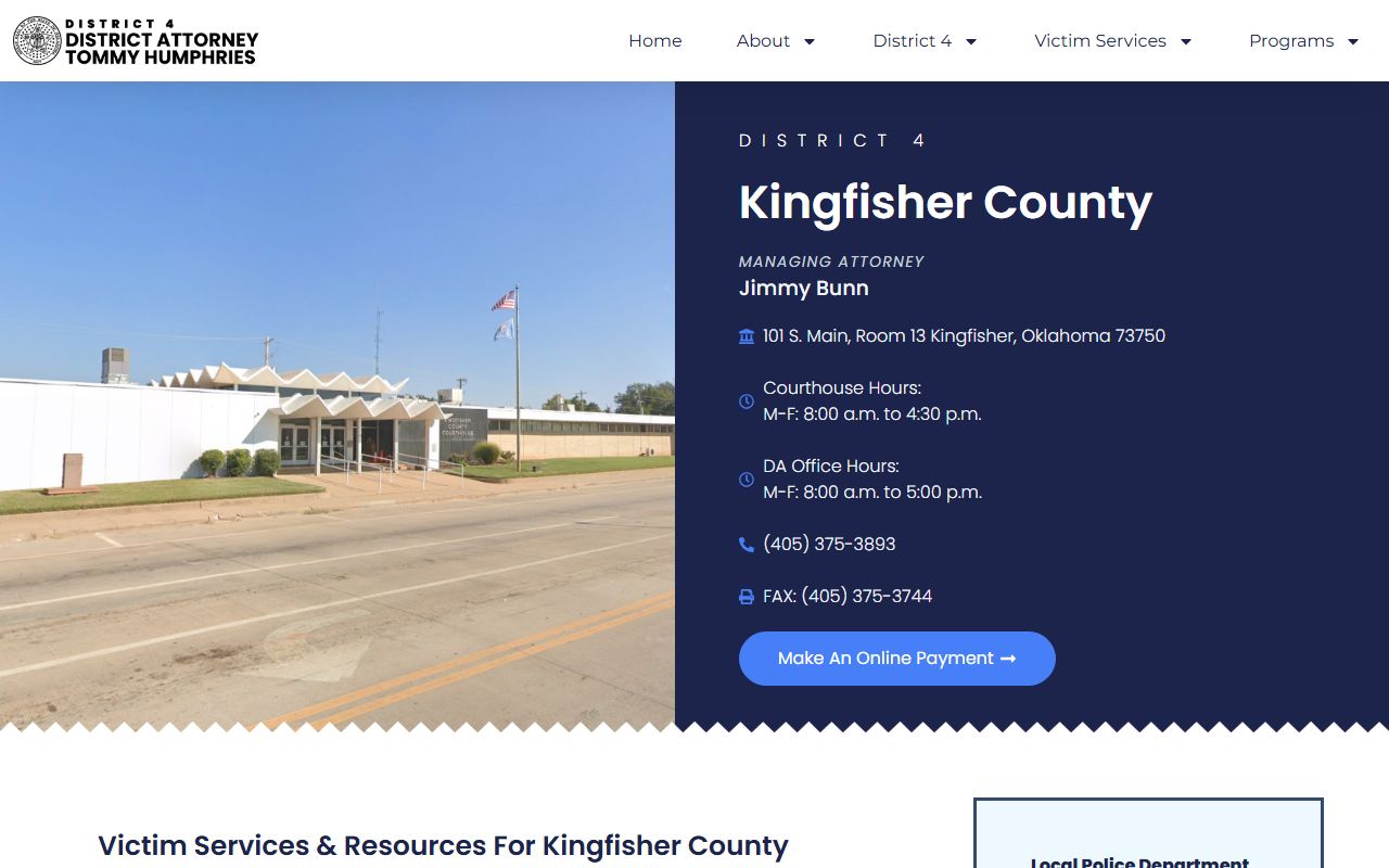 Kingfisher County criminal court records and District Attorney District 4 office