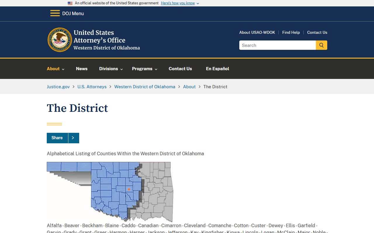 Kingfisher County District Court and the U.S. Attorney for the Western District of Oklahoma
