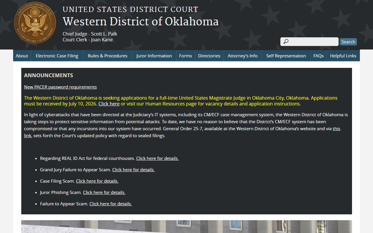 Kingfisher County District Court and the federal Western District of Oklahoma court