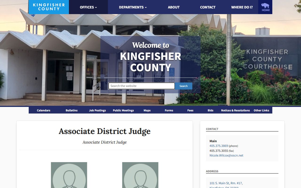 Kingfisher County associate district judge office and court records contact page