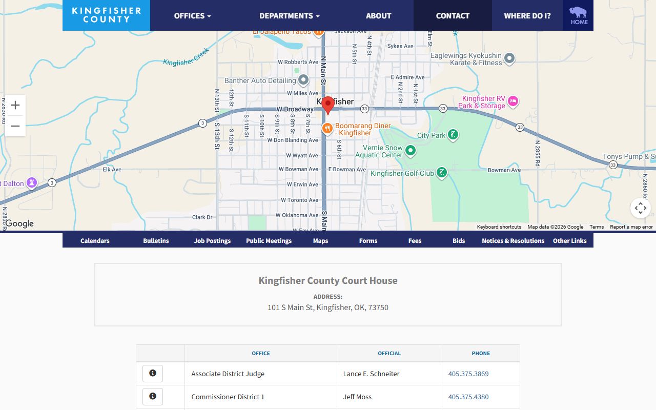 Kingfisher County courthouse contact directory for court records offices