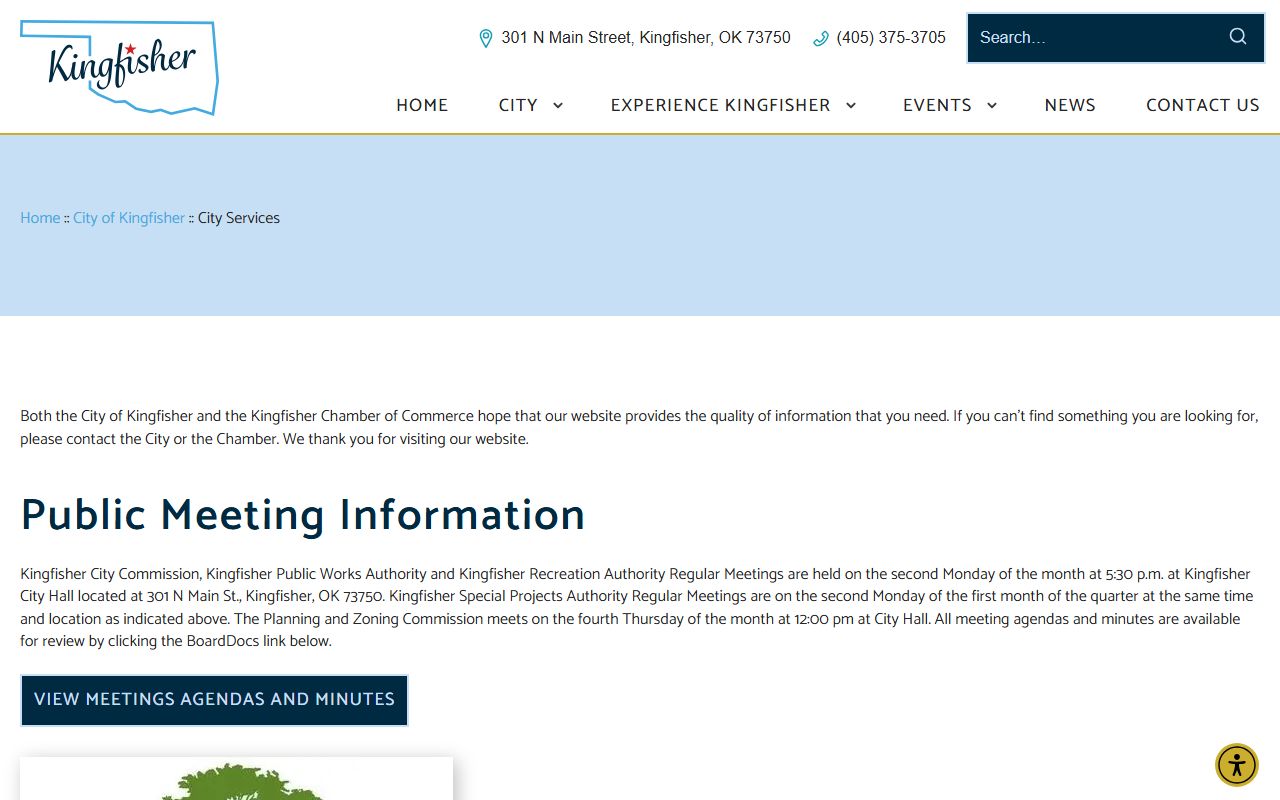 Kingfisher County traffic citation contacts on the City of Kingfisher city services page